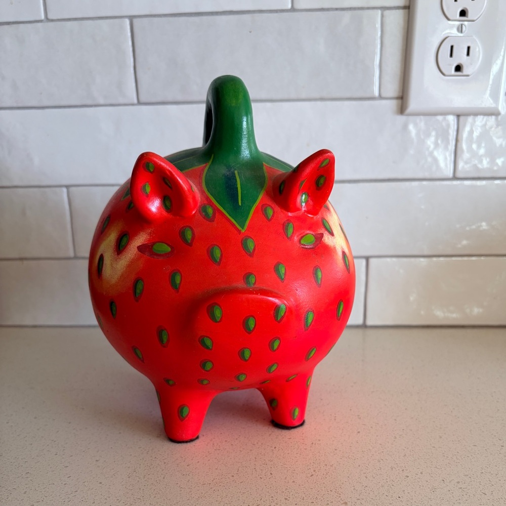 Vintage talavera Mexican tomato Piggy bank folk art vegetable